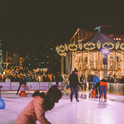 Ice skating and merry go round in Morzine Square