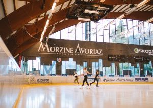 girls ice skating in morzine at the skoda arena