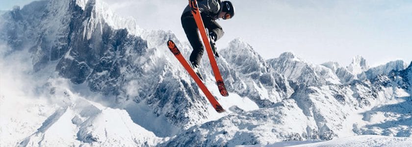 man jumping on skis in new piste in the portes du soleil
