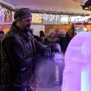 ice sculpture demo for christmas week in morzine