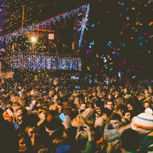 revellers dance in morzine square for new year