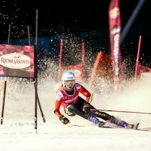 skier descends the Pleney for the womens european cup morzine