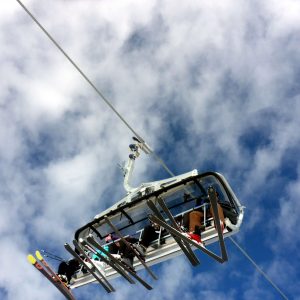 skiers ride lift during early opening for Avoriaz