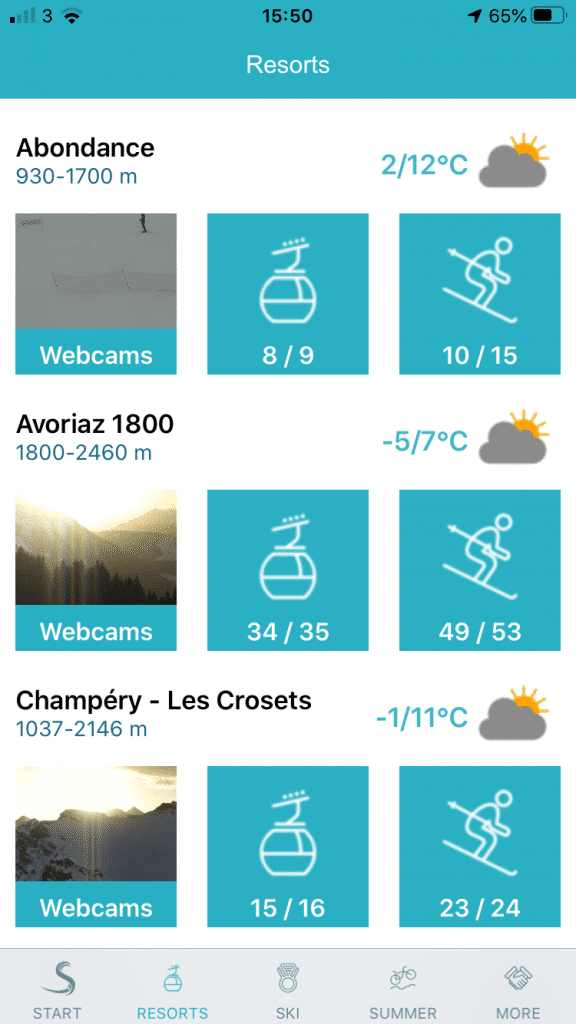Portes du Soleil Winter app resorts screen