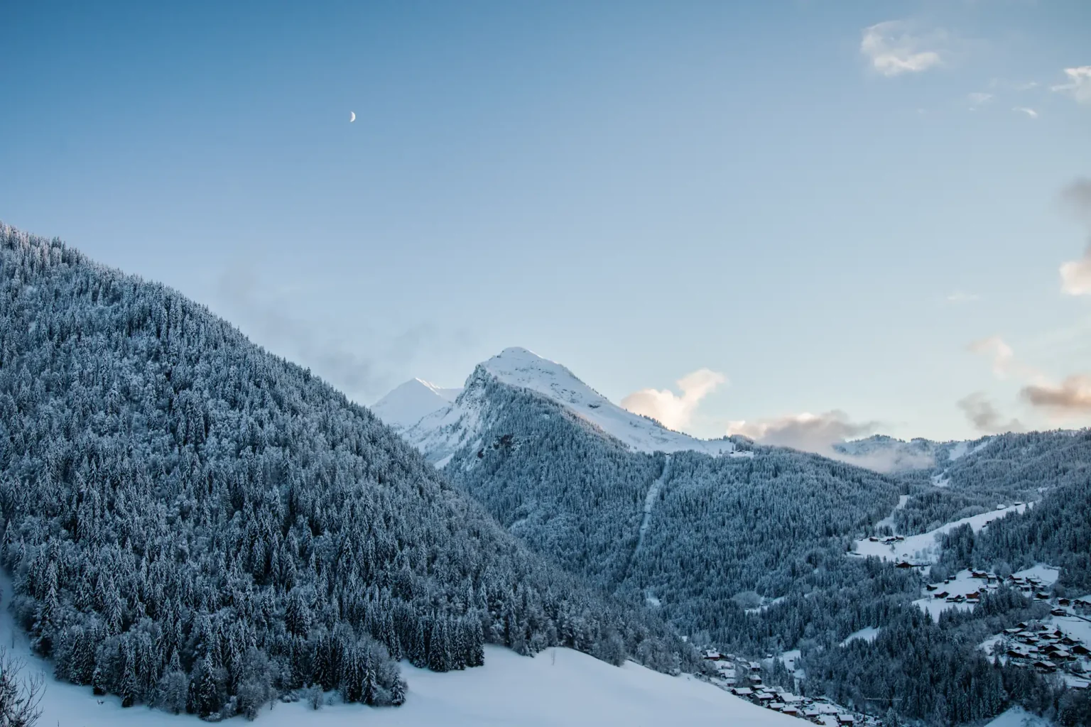 Morzine Houses Towards Ressachaux Winter Snow Landscape