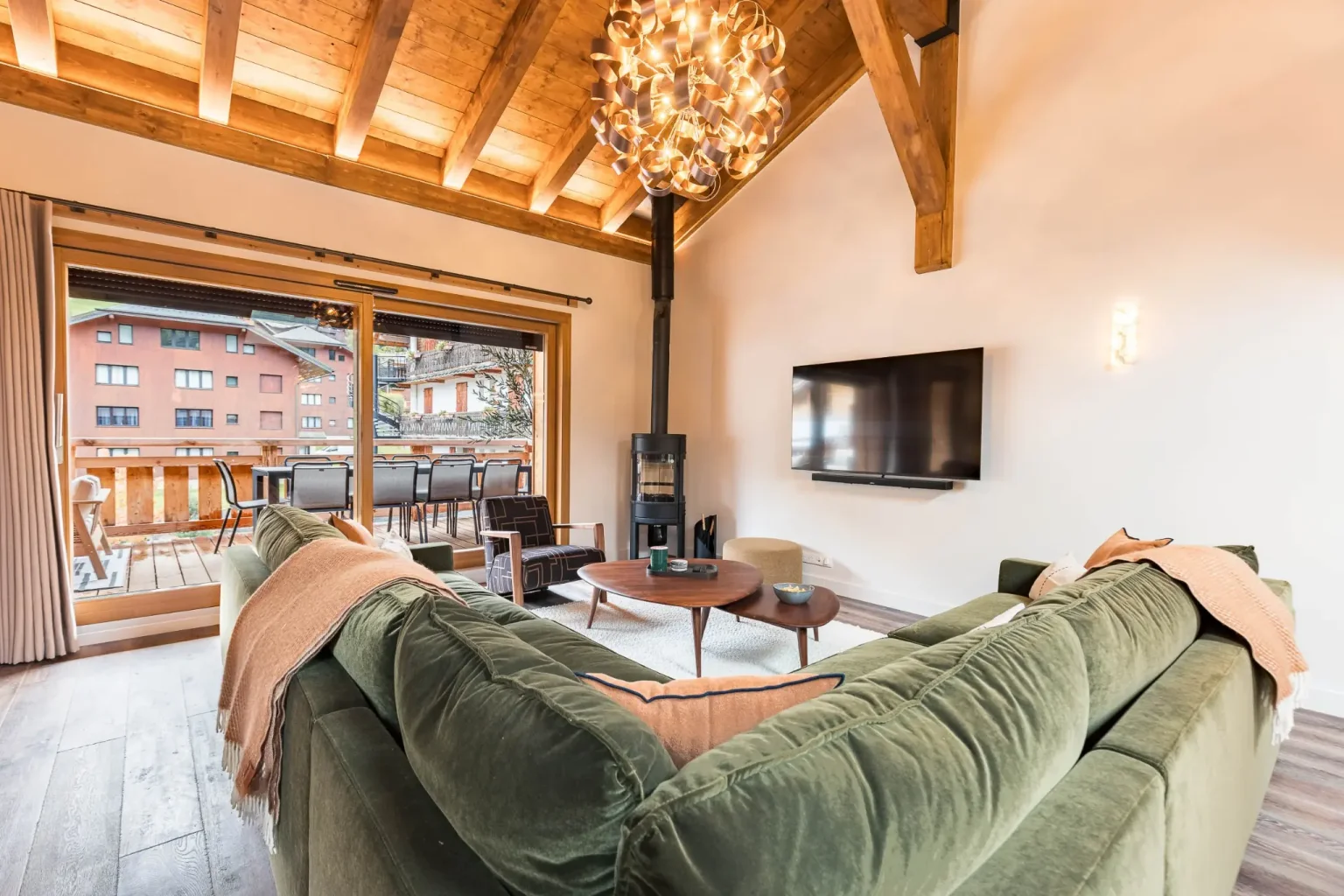 cosy sofa, tv , woodburner